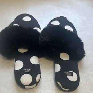 Victoria's Secret Black and White Polka Dot Women's Slippers